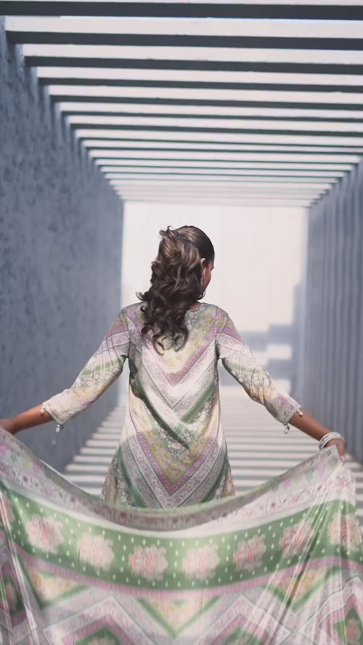 Festive Bloom – Mirror Accent Lawn Sharara Set